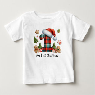 Camiseta Para Bebê Primeiro Natal festivo do bebê