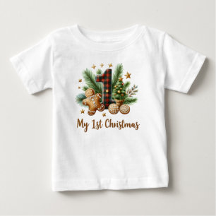 Camiseta Para Bebê Primeiro Natal festivo do bebê 