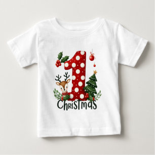 Camiseta Para Bebê Primeiro Natal festivo do bebê