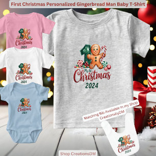 Camiseta Para Bebê Primeiro Natal Homem de Gengibre Personalizado