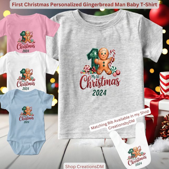 Camiseta Para Bebê Primeiro Natal - Homem Personalizado de Pão-de-Pão (Criador carregado)