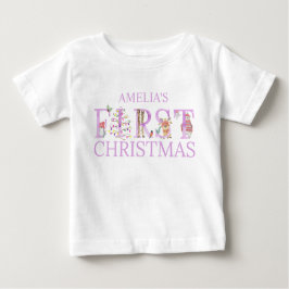 Camiseta Para Bebê Primeiro Natal - Letras de Animais Cons