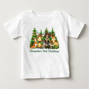 Camiseta Para Bebê Primeiro Natal Luzes Florestas