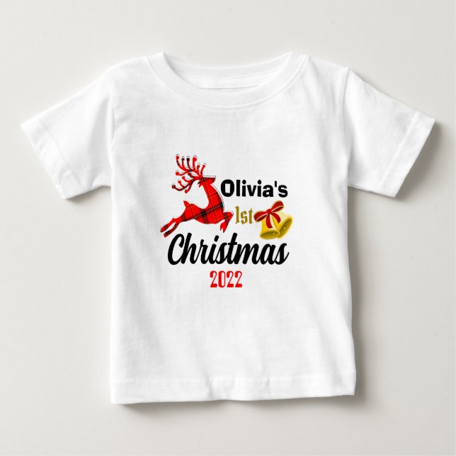 Camiseta Para Bebê Primeiro Natal Personalizado (Frente)