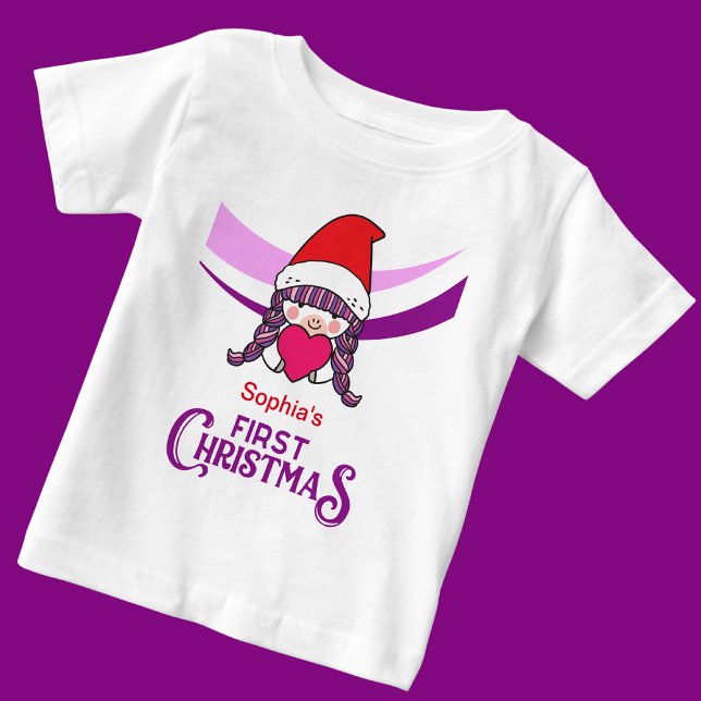 Camiseta Para Bebê Primeiro Natal Personalizado (Criador carregado)