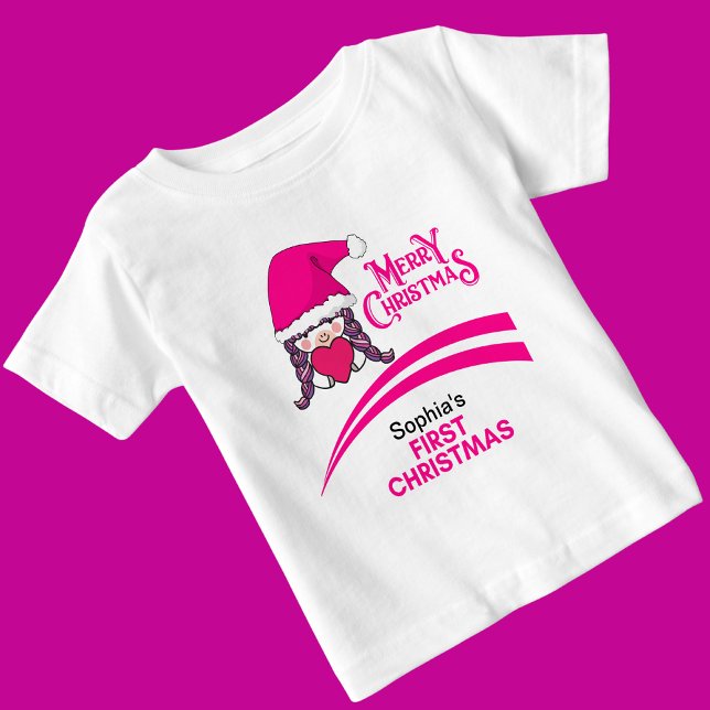 Camiseta Para Bebê Primeiro Natal Personalizado, Feliz Natal (Criador carregado)