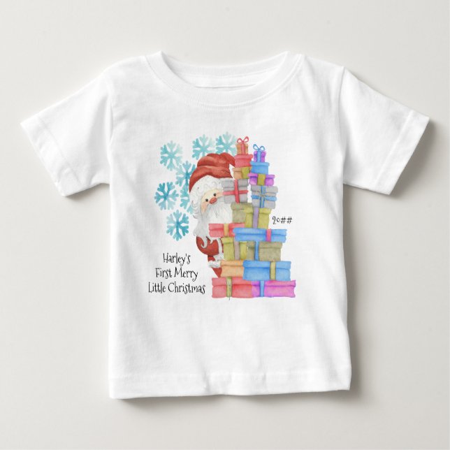 Camiseta Para Bebê Primeiro Natal Personalizado - Pai Natal (Frente)