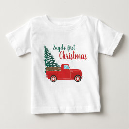 Camiseta Para Bebê Primeiro Natal Personalizar Caminhão de Recepção