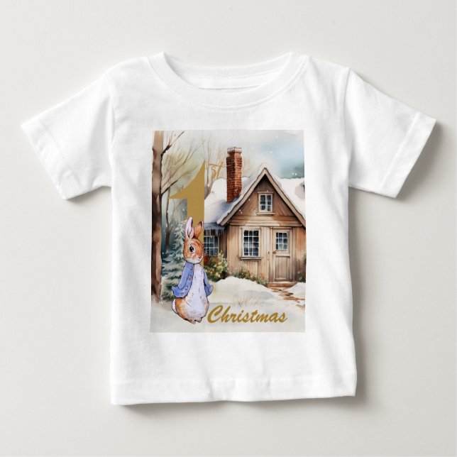 Camiseta Para Bebê Primeiro Natal Peter Snowy - Paisagem (Frente)