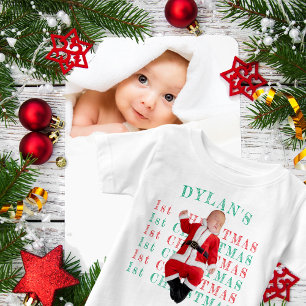 Camiseta Para Bebê PRIMEIRO NATAL Santa 1º Natal Foto Personalizada
