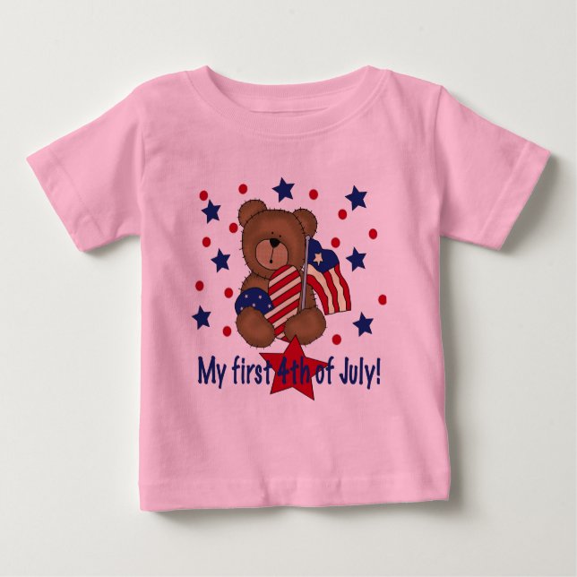 Camiseta Para Bebê Primeiro quarto do urso patriótico de julho (Frente)