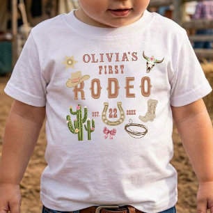 Camiseta Para Bebê Primeiro Rodeio Cowgirl Western Aniversário de 1 a