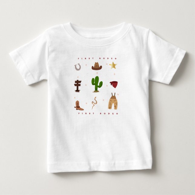 Camiseta Para Bebê Primeiro Rodeio do Caubói Aniversário Infantil (Frente)