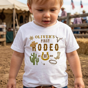 Camiseta Para Bebê Primeiro Rodeio Western Cowboy Boys Aniversário de