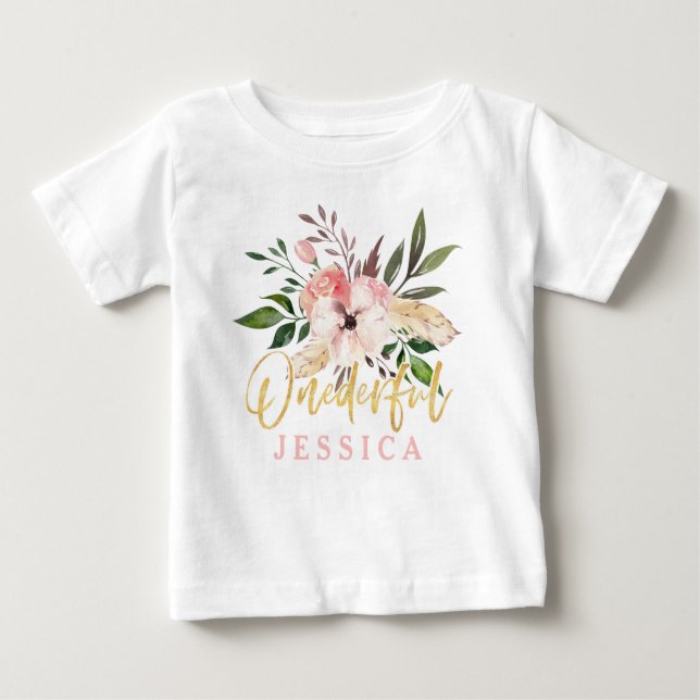 Camiseta Para Bebê primeiro t-shirt onederful do aniversário (Frente)