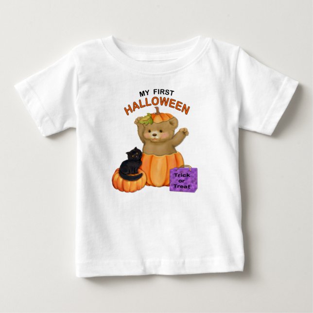 Camiseta Para Bebê Primeiro Ursinho de Halloween (Frente)
