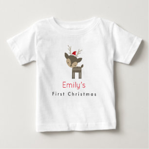 Camiseta Para Bebê Primeiro Veado De Natal Personalizado Em Um Chapéu