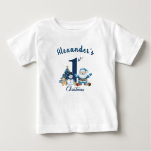 Camiseta Para Bebê Primeiros Papais noeis Azuis de Natal