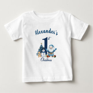 Camiseta Para Bebê Primeiros Papais noeis Azuis de Natal