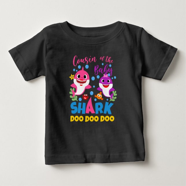 Camiseta Para Bebê Primo Do Tubarão-Bebê Aniversário Tubarão-Primo (Frente)