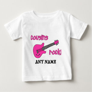 Camiseta Para Bebê Primos Rock! Com Violão Rosa