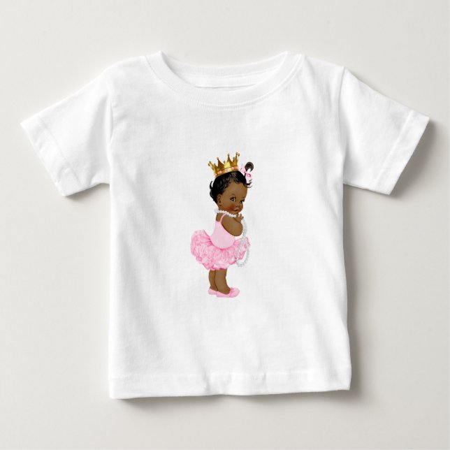 Camiseta Para Bebê Princesa Ballerina Tutu Pearls Menina Étnica (Frente)