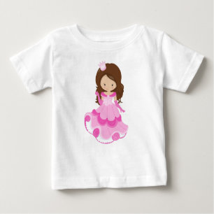 Camiseta Para Bebê Princesa Bonita, Coroa, Vestido Rosa, Cabelo Casta