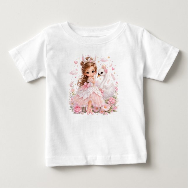 Camiseta Para Bebê Princesa Cisne Encantada Conto de Fadas (Frente)