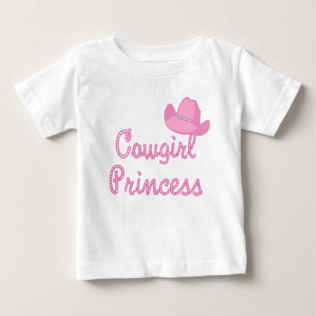 Camiseta Para Bebê Princesa Cowgirl Texto Com Chapéu (Frente)