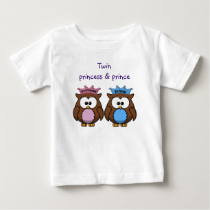 Camiseta Para Bebê princesa e príncipe da coruja gêmea