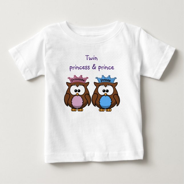 Camiseta Para Bebê princesa e príncipe da coruja gêmea (Frente)