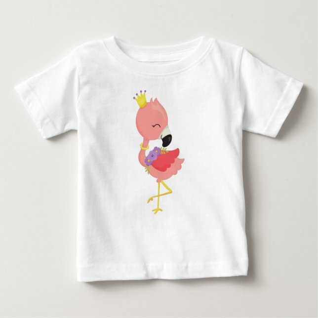 Camiseta Para Bebê Princesa Flamingo, Flamingo Fofo, Coroa, Flores (Frente)