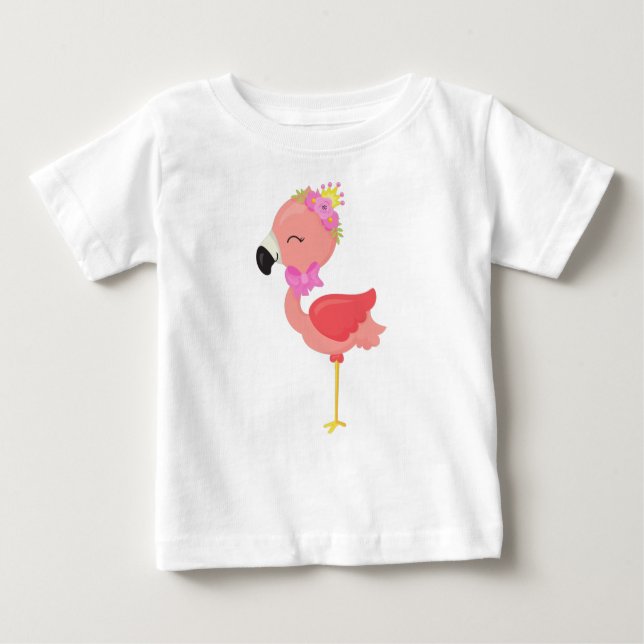 Camiseta Para Bebê Princesa Flamingo, Flores, Flamingo Fofo, Coroa (Frente)