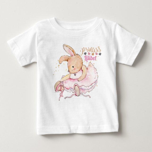 Camiseta Para Bebê Princesa Personalizada Lilibet Ballerina Rabbit (Frente)