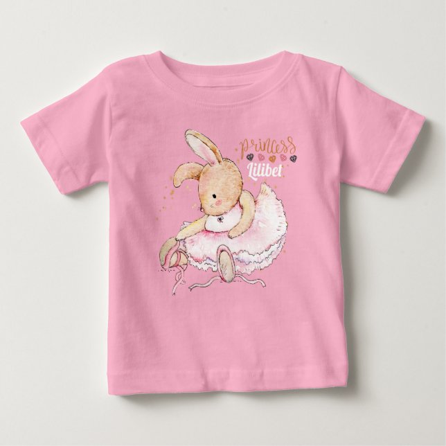 Camiseta Para Bebê Princesa Personalizada Lilibet Ballerina Rabbit (Frente)