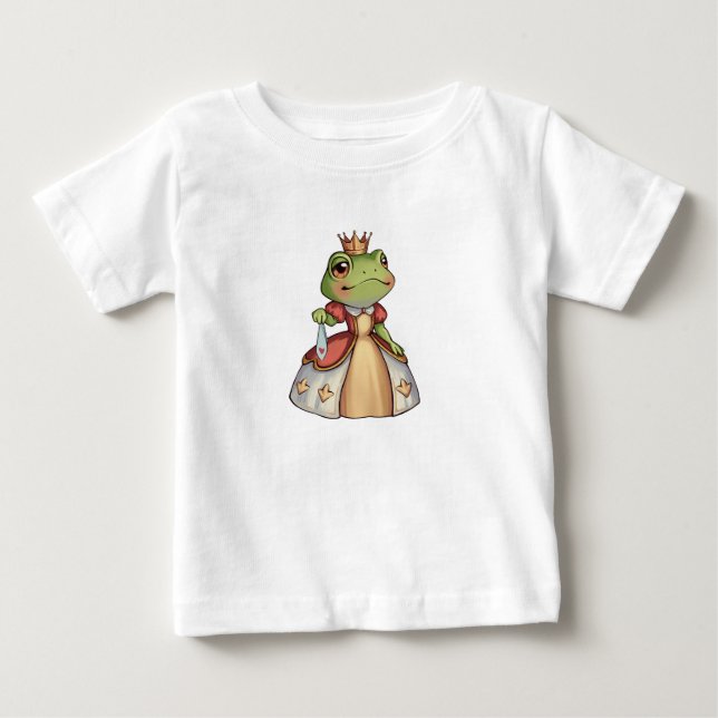 Camiseta Para Bebê Princesa-rã com uma coroa e um vestido (Frente)
