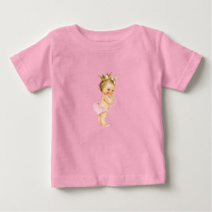 Camiseta Para Bebê Princesa Rosa & Dourado