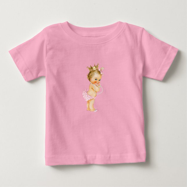 Camiseta Para Bebê Princesa Rosa & Dourado  (Frente)