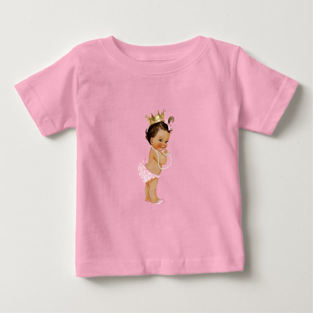 Camiseta Para Bebê Princesa Rosa & Dourado  (Frente)