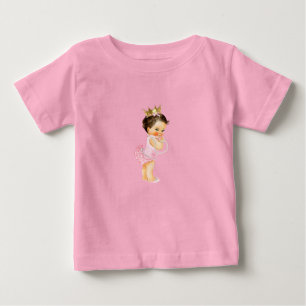 Camiseta Para Bebê Princesa Rosa & Dourado