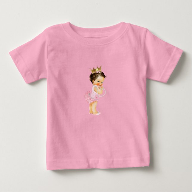 Camiseta Para Bebê Princesa Rosa & Dourado  (Frente)