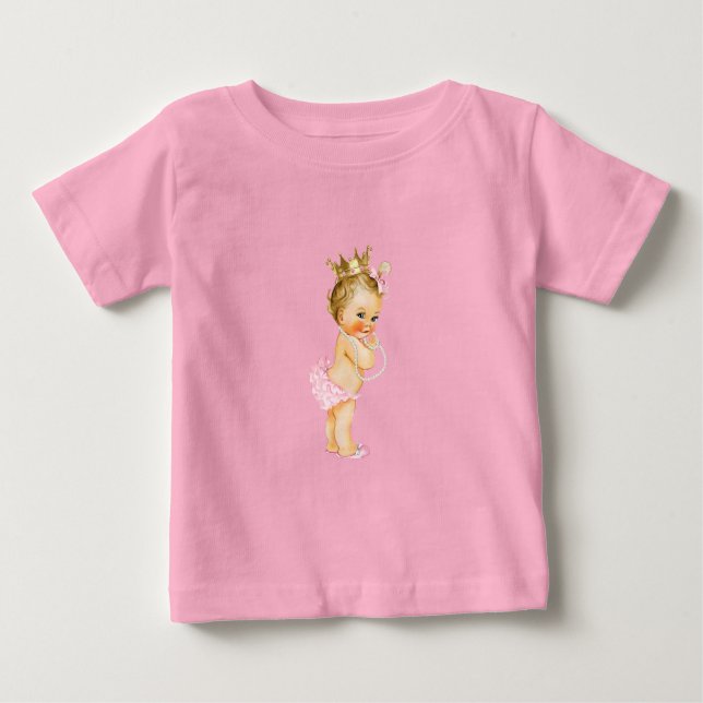 Camiseta Para Bebê Princesa Rosa e Dourada (Frente)