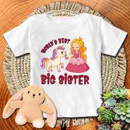 Camiseta Para Bebê Princesa Rosa + Melhor Grande Irmã do Mundo a Cava