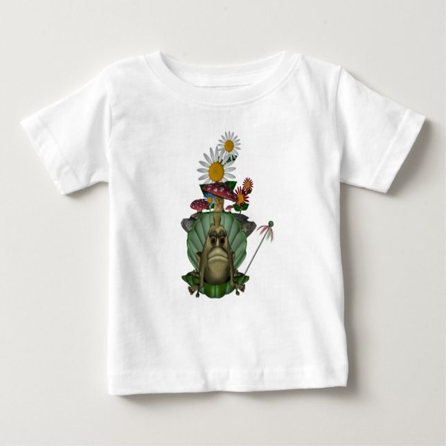 Camiseta Para Bebê Princesa Sapo Cogumelos Flores  (Frente)