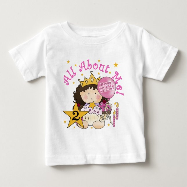 Camiseta Para Bebê Princesa Sobre Mim segundo aniversário (Frente)