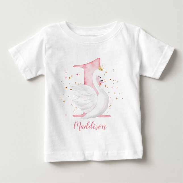 Camiseta Para Bebê Princesa Swan primeiro aniversario (Frente)