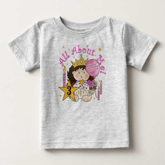 Camiseta Para Bebê Princesa Tudo Sobre Mim aniversário de 3 anos Cami (Frente)
