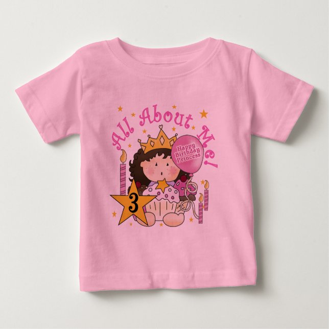 Camiseta Para Bebê Princesa Tudo Sobre Mim aniversário de 3 anos Cami (Frente)