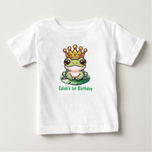 Camiseta Para Bebê Príncipe Sapo com Coroa de Ouro Festa de Aniversár