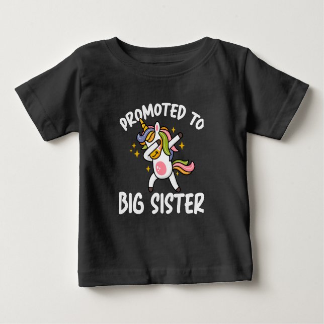Camiseta Para Bebê Promovido à Big Sister Unicorn (Frente)
